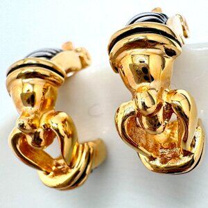 Clip-On Earrings Vtg Gold Silver Tone Buckle Renaissance Revival Style 80s